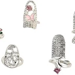 sohi Women The Regal-Papillon Nail Ring Set | Metallic Silver Colour | Set Of 5 | One-Size | Artificial Stone Alloy Material | Adjustable Closure | Ring For Casual-picture-42