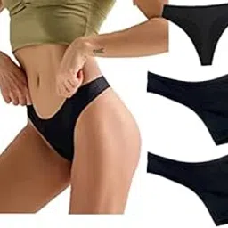 Women Cotton Comfortable Fabric Daily Use Regular Wear Mid Rise Thong Panty G-String Panties Pack of 3 - Black-picture-32