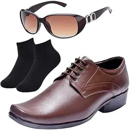 vitoria Comfortable Men Black Lace Formal Shoes with Black Socks & Women Gaga Brown-picture-49