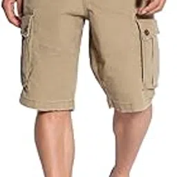 Men Khaki Flex 12 Inches Longer Length Lived-in Cargo Short-image-9