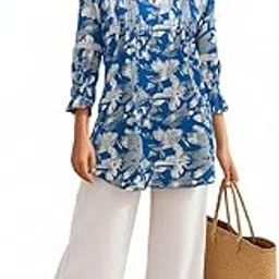 n.h.k.a. Women’s Floral Printed Tunic Top | Lightweight & Breathable Design with Keyhole Neck| Stylish 3/4 Sleeve Long Top with Floral Design-picture-16