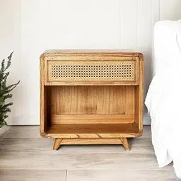 Wooden Twist Svlozy Modern Wooden Nightstand Rattan Bedside Table with 1 Spacious Storage Drawer & Open Shelf Open Bottom Shelf Provides Easy Access for Displaying Décor Pieces-image-71