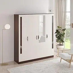 BLUEWUD Andrie Engineered Wood 4 Door Wardrobe/Clothes Storage Rack Organizer Almirah Cupboard with Hanger Rod Drawers and Shelves for Bedroom Home Furniture (with Mirror, Wenge & White)-picture-19