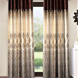 Home Sizzler 2 Piece Ethnic Motif Border Panel Eyelet Polyester Door Curtain - 7 Feet, Brown-image-12