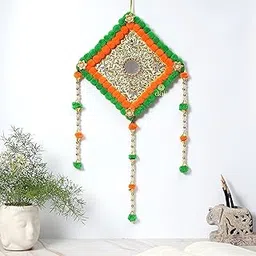 DULI Pompom Wall Hanging Dream Catcher Handmade Wall Art for Bedrooms, Office, Balcony, Outdoors, Garden, Home Wall, Car Hanging, Dreamcatcher (Orange Green)-picture-27