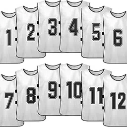 12PCS Kid's Football ES Quick Drying Soccer Jerseys Youth Sports Scrimmage Basketball Team Training Numbered Bibs Practice Sports Vest (White12pcs for Children) -Layfoo-image-51
