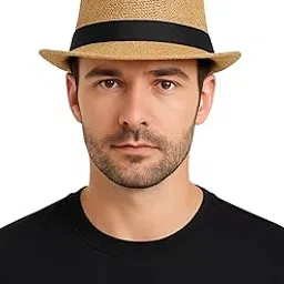 hotmod Men Stylish Cotton Blend Summer Straw Fedora Solid RegularBucket Hat-picture-50