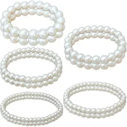 bohenoor Faux Pearls Off-White Bracelet Set | Combo of Pearl Beads Bracelets for Women | Elegant Jewelry Accessory | Pearl Bracelet for Women and Girls | Stylish and Versatile Fashion Accessory image 1