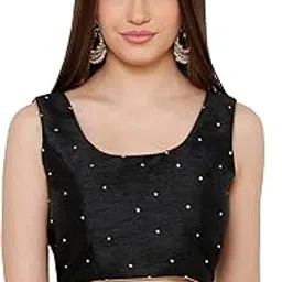 s salwar studio Women's Black Dupion Silk Readymade Saree Blouse SSB2780-BLCK-picture-45