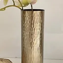 Urban Born Vase for Living Room | Metal Vase for Home Decor | Flower Vase Vintage Antique Decor | Table Gold Flower Vase for Home Decoration | Gold Finish (9 x 9 x 25 cm)-image-9