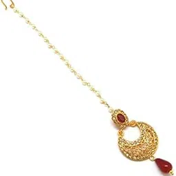 radhesh creation and jewellery Radhesh Creation Jewellery Chandbali Jaali Work Maang Tikka Decorated with Crystal & Pearl for Women/Girls-picture-37