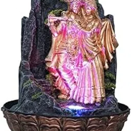 Golden and Grey Polyresin Table Top Radha Krishna Rock Finish Indoor Waterfall Fountain for Home Decor with Multicolour LED & Speed Control Pump (Size: 27 x 27 x 41 CM | Wt: 2110Gram)-image-75