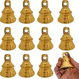 Satvik 12Pc Set of Brass Bell with Hanging Loops Coaster Beach Decoration Item Vintage Style Bell with Jingle Ring, Wedding Bell, Wedding Chimes DIY Craft Christmas Bell, Cow, Elephant Bell (Size 3)-image-17