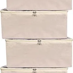 TAKIVA Cotton Clothes Storage Bags (Pack Of 4)| Cotton Canvas bags | Lehenga Storage Bags Big Size For Women's Dresses, Sarees, Lehengas | Durable Material,Washable & Reusable (Off White)-picture-22