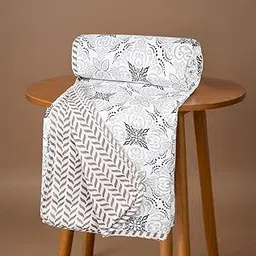 BSB HOME Pure Cotton 120 GSM Reversible Soft Lightweight Printed Single Bed Blanket/AC Dohar/Skin Friendly Dohar-152 x 225 cm - White and Brown-image-114