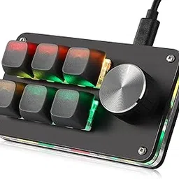 Koolertron Macro Programmable Keypad, One Handed Programmable Mechanical Keyboard, RGB Blue Switch Hot Swappable, 6 Keys 1 Knob Backlit Keypad for Working and Gaming, Black image 1