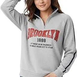 shaira fashion Women's Vintage Brooklyn 1888 Half-Zip Pullover Sweatshirt I Women Graphic Pullover | Athleisure Raglan Fleece Top-picture-30