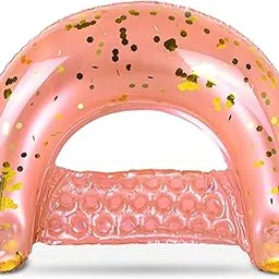 POZA Inflatable Pool Float Chair - Luxurious Lounger Filled with Sparkle Gold Confetti, 2 Built in Cup Holders & Handles, Water Floating Chair for Beach, Lake & Swimming Pool - 48 x 38 Inch Rose Gold-image-34