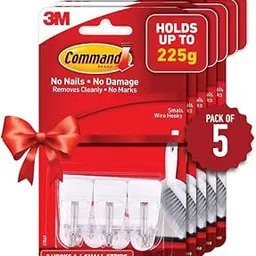 Command 3M, Small Wire Wall Hooks, Up to 225gms, Holds Strongly, Reusable, Adhesive Hooks for Wall, Multi-Surface Damage Free Hooks for Hanging (White, 3hooks, 4 Strips), Plastic | Pack of 5-picture-30
