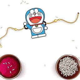 bhai please Doraemon Rakhi for Brother/Bhai/Bhaiya| Set of 1 pc with Roli/Kumkum- Chawal| Kids, Boys Designer, Fancy, Fun, Movie Wooden Rakhi Set| with Raksha Bandhan Greetings-picture-37