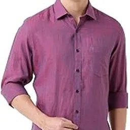 linen club Men's Pure Linen Pink Chambray Slim Fit Full Sleeve Casual Shirt-picture-17
