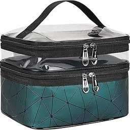 Zollyss Double Layer Cosmetic Bag Organizer Makeup Pouch for Women Travel Cosmetics Case Toiletry Bags for Girls (Green Pack of 1)-picture-29