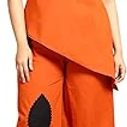 deebaco Women's Solid Calf Length Asymmetric Style Tunic with Palazzo|Cord Set for Women Cotton|Jumpsuits Western Dress for Women Stylish Two Piece Co ord Set|Casual Wear(Orange & Tan)-picture-32