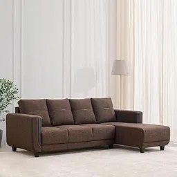 Modern L -Shaped Sofa 4 Seater Comfortable Cushion Back Padded Seat Flat Arms Velvet Fabric Upholstery Sectioal Sofa for Living Room, Bedroom, Guestroom, Hallways. (Brown, RHS)-picture-10