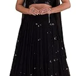 zeel clothing Womens Georgette Lehenga Choli Semi-Stitched Black Wedding Girlish Latest Free Size-picture-33