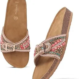 the white pole Ethnic Wear Trendy Embroidered Flat Sandals For Womens And Girls-picture-27