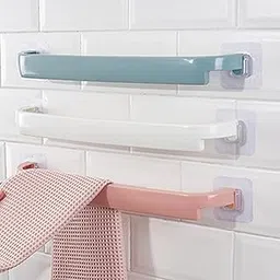 MEZON No Drill Needed Plastic Towel Holder Wall Mounted Rack Shelf Self-Adhesive Cloth Hanging Hanger Bathroom Tool Rack (Random Color) (3)-picture-22