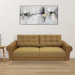 Nilkamal Rippon 3-Seater Sofa | Plush Fabric and Leatherette Upholstery | Rose Gold Legs| 1 Year Warranty |Brown-picture-15