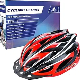 Strauss Adjustable Cycling Helmet with Detachable Visor | Light Weight with Superior Ventilation | Mountain, Road Bike & Skating Helmet | Ideal for Adults and Kids, (Black/Red)-picture-45