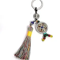 astroghar Tibetan Auspicious Double Dorje And Double Happiness Lucky Charm Amulet Hand Karved Key Chain Key Ring for Your Car And Home image 1