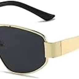 piraso Retro Square Black Lens & Gold Frame Sunglass For Men & Women-picture-23