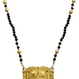 Traditional Gold-Plated Mangalsutra Necklace with Black Beads, Ethnic Design Pendant-image-3