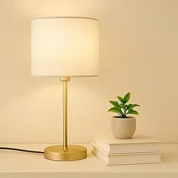 SSMILODECOR Table Lamp Modern Sleek Brass Finish with Black Cylinderical Lampshade, Lamp for Living Room, Bedroom, (with ON/Off Switch, Without Bulb) Decorative Bedside Table Lamp for Home (White)-image-3