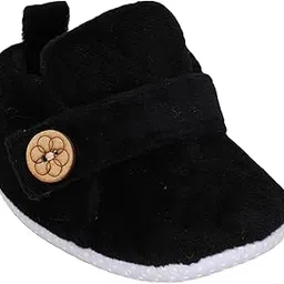 puresole Classic & Elegant Look Baby Booties for Boys & Girls – Soft Black Velvet Crib Shoes with Wooden Button – Non-Slip Infant First Walkers (6–12 Months)-picture-31