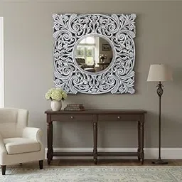Elegant Baroque Wall Mirror, Large Ornate Decorative Frame, White Carved Floral Design, Victorian Style Living Room Decor-picture-11
