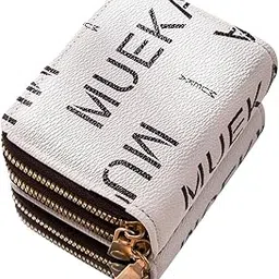 syga Women's Fashion Wallet, Double Zipper with Card Slots and Coin Pouch(Letters-White)-picture-25