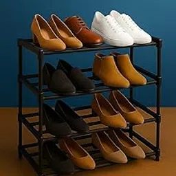 4-Layer Foldable Plastic Shoe Rack for Home | Multipurpose Shoe Stand for Bedroom, Living Room & Entryway | Lightweight, Durable Footwear Organizer (Black)-picture-18