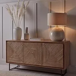 TGF Furniture Store Modern Wooden Sideboard Cabinet – 3-Door Storage Console with Geometric Pattern, Metal Base & Walnut Finish, Buffet Cabinet for Living Room, Dining Room & Entryway-picture-19