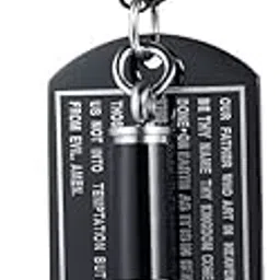 Black Stainless Steel 2 in 1 Bible English Verses Engraved Dog Tag Pendant Bullet Ashes Cremation Urn Necklace for Men Engraved tag on tag with bullet urn pendant.-image-21