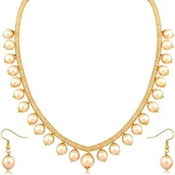 fashion jewels Designer Exclusive Dazzling Moti Stylish Gold Plated AD Chain Necklace with Earrings for Women(White)-picture-24