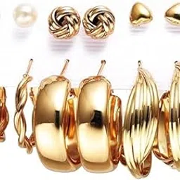 PRIUMA CREATIONS Gold Plated Earrings Combo For Women & Girls | Stylish Studs & Hoops | Trendy Western Jewellery Gift for Birthday, Party & Daily Use-picture-33