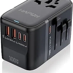 HAPOW Universal Travel Adapter, PD100W International Power Adapter,3 USB-C & 2 USB-A Fast Charging Travel Charger, All in One Worldwide Travel Plug Adapter, Outlet Adapter for EU UK USA AU, Black-picture-56