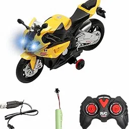 Remote Control Bike, 360 Degree Rotating RC Bike with Supporting Wheels, Battery Operated RC Racing Bike for Kids (Yellow)-image-60