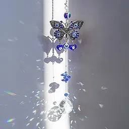 YU FENG Turkish Blue Evil Eye Butterfly Wall Hanging with Crystal Suncatcher Ornament for Home Decor Protection Good Luck Blessing Housewarming Birthday Gift-picture-10