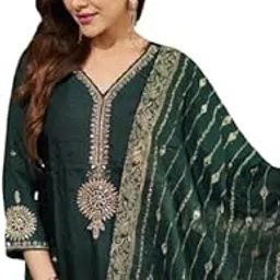 tozri Designer Embroidered Kurti Pant Set with Dupatta, Black, Blue, Green,Rani Traditional Indian Ethnic Wear, 3 Piece Suit with Gold Embellishments-picture-50