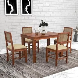 VK Furniture Sheesham Wood 4 Seater Dining Table with Coushined Chairs for Home Dinning Room Kitchen Cafeteria Solid Wood Dining Set Furniture (Honey Finish)-picture-10